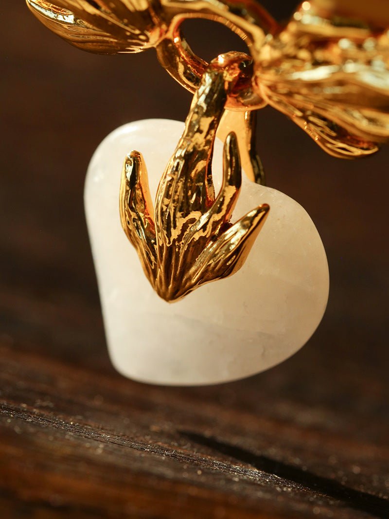 Crystal Heart Flame Wing Brooch - floysun