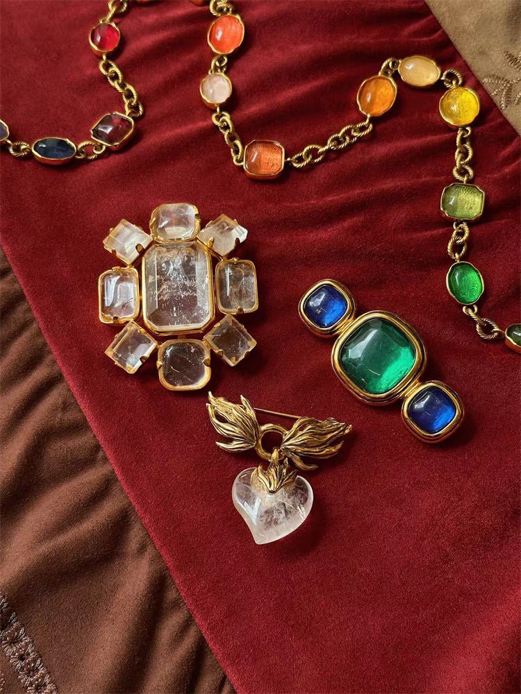 Crystal Heart Flame Wing Brooch - floysun