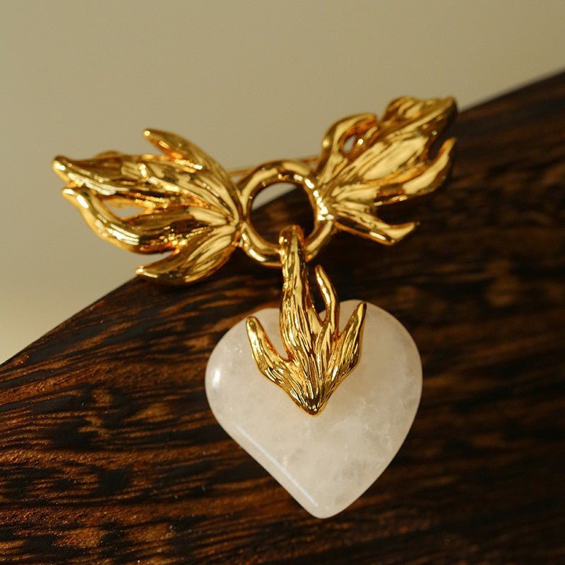 Crystal Heart Flame Wing Brooch - floysun