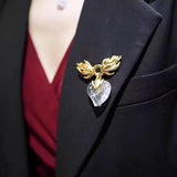 Crystal Heart Flame Wing Brooch - floysun
