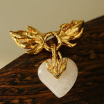 Crystal Heart Flame Wing Brooch - floysun