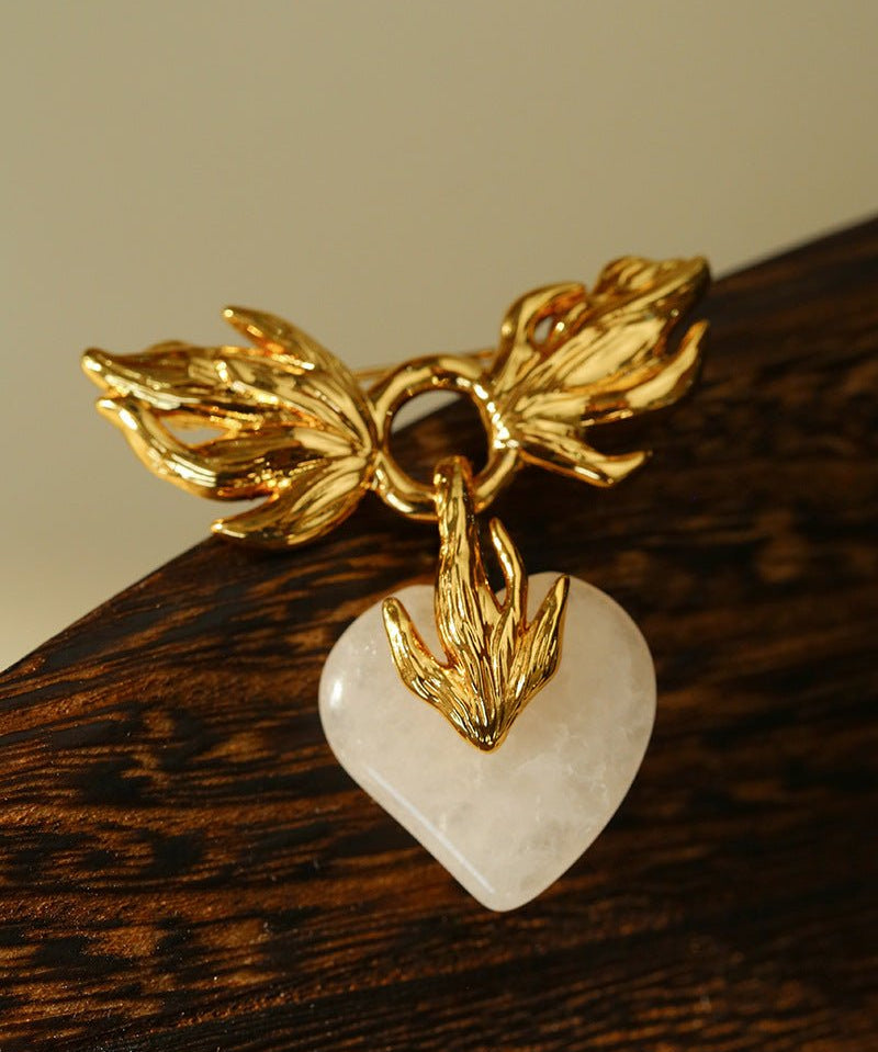 Crystal Heart Flame Wing Brooch - floysun