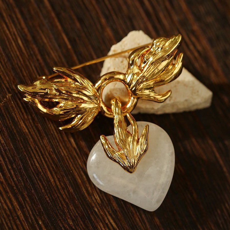 Crystal Heart Flame Wing Brooch - floysun