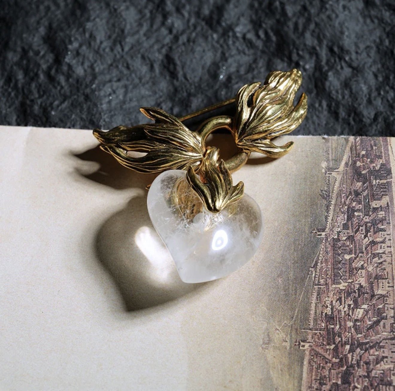 Crystal Heart Flame Wing Brooch - floysun