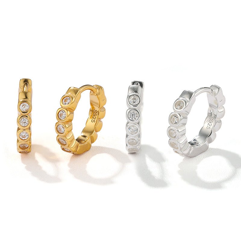 Cubic Zirconia Bezel Huggie Hoop Earrings - floysun