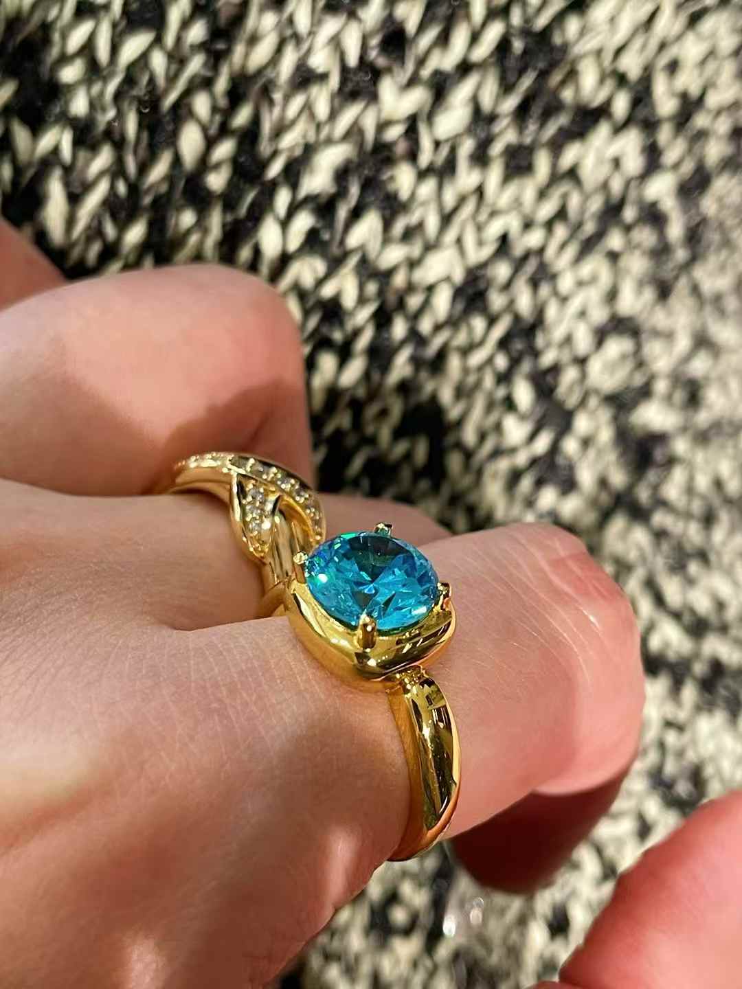 Cushion Bezel Set Synthetic Aquamarine Solitaire Ring - floysun