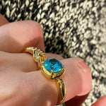 Cushion Bezel Set Synthetic Aquamarine Solitaire Ring - floysun