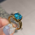 Cushion Bezel Set Synthetic Aquamarine Solitaire Ring - floysun