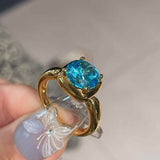 Cushion Bezel Set Synthetic Aquamarine Solitaire Ring - floysun