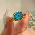 Cushion Bezel Set Synthetic Aquamarine Solitaire Ring - floysun