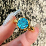Cushion Bezel Set Synthetic Aquamarine Solitaire Ring - floysun