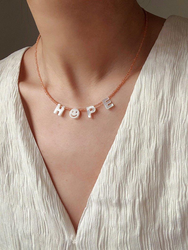 Customizable Smile Face Cat's Eye & Mother - of - Pearl Letter Necklace - floysun