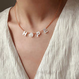 Customizable Smile Face Cat's Eye & Mother - of - Pearl Letter Necklace - floysun