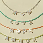 Customizable Smile Face Cat's Eye & Mother - of - Pearl Letter Necklace - floysun