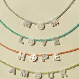 Customizable Smile Face Cat's Eye & Mother - of - Pearl Letter Necklace - floysun