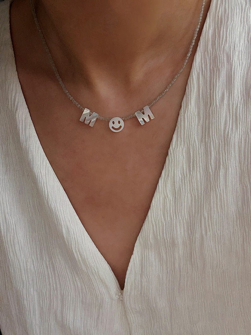 Customizable Smile Face Cat's Eye & Mother - of - Pearl Letter Necklace - floysun