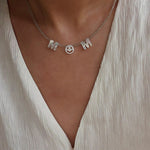 Customizable Smile Face Cat's Eye & Mother - of - Pearl Letter Necklace - floysun