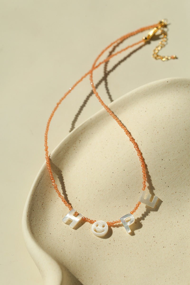 Customizable Smile Face Cat's Eye & Mother - of - Pearl Letter Necklace - floysun