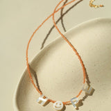 Customizable Smile Face Cat's Eye & Mother - of - Pearl Letter Necklace - floysun