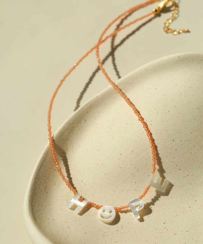 Customizable Smile Face Cat's Eye & Mother - of - Pearl Letter Necklace - floysun