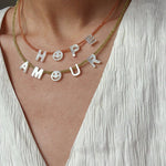 Customizable Smile Face Cat's Eye & Mother - of - Pearl Letter Necklace - floysun