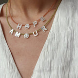 Customizable Smile Face Cat's Eye & Mother - of - Pearl Letter Necklace - floysun