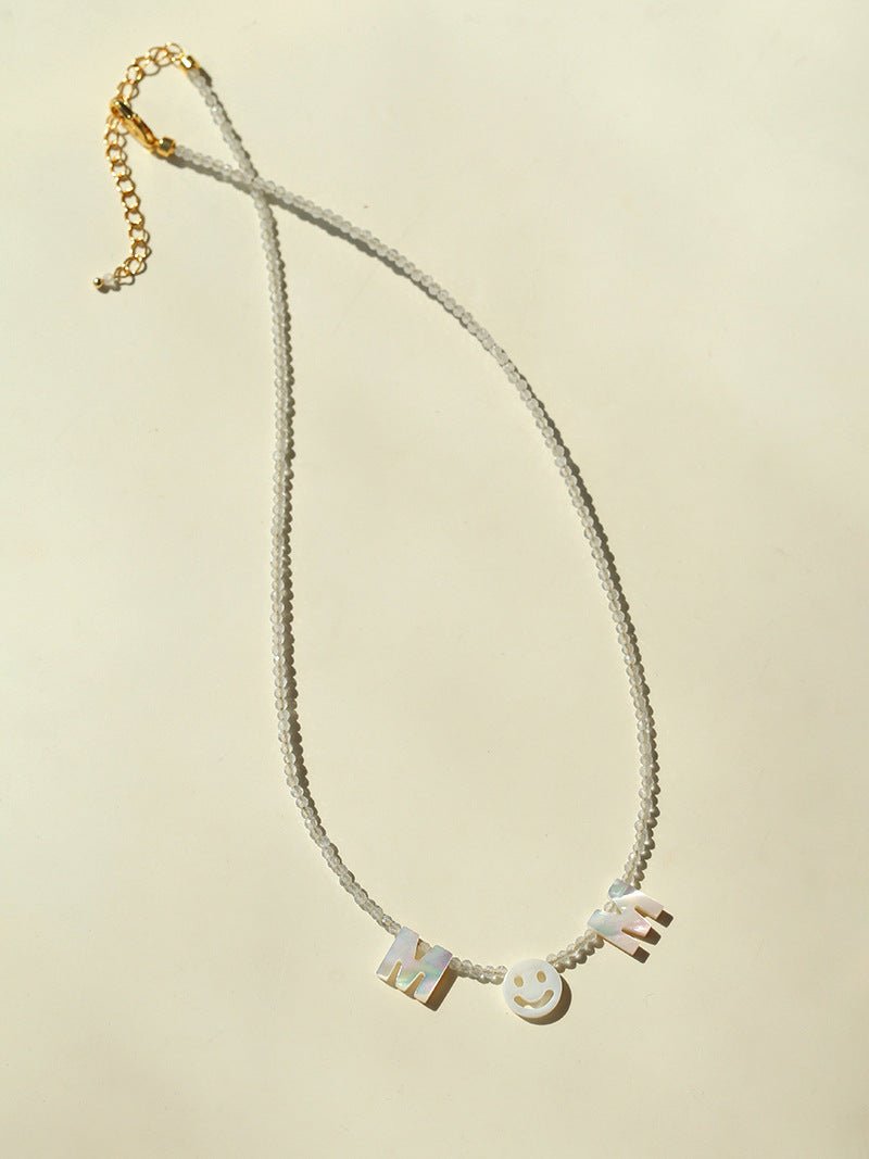 Customizable Smile Face Cat's Eye & Mother - of - Pearl Letter Necklace - floysun