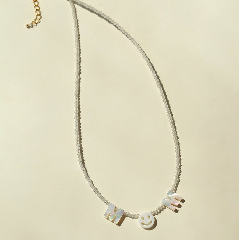 Customizable Smile Face Cat's Eye & Mother - of - Pearl Letter Necklace - floysun