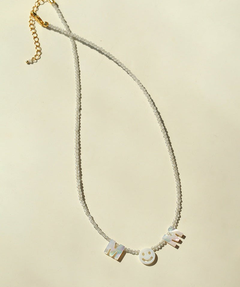 Customizable Smile Face Cat's Eye & Mother - of - Pearl Letter Necklace - floysun