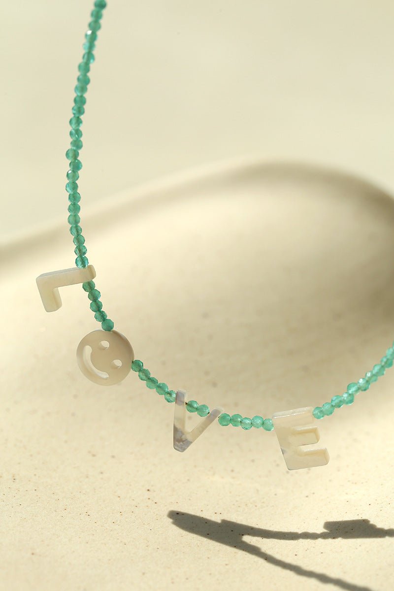 Customizable Smile Face Cat's Eye & Mother - of - Pearl Letter Necklace - floysun