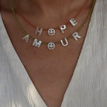 Customizable Smile Face Cat's Eye & Mother - of - Pearl Letter Necklace - floysun