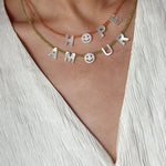 Customizable Smile Face Cat's Eye & Mother - of - Pearl Letter Necklace - floysun