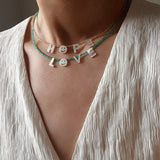 Customizable Smile Face Cat's Eye & Mother - of - Pearl Letter Necklace - floysun