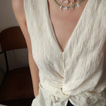 Customizable Smile Face Cat's Eye & Mother - of - Pearl Letter Necklace - floysun