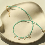 Customizable Smile Face Cat's Eye & Mother - of - Pearl Letter Necklace - floysun