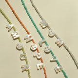 Customizable Smile Face Cat's Eye & Mother - of - Pearl Letter Necklace - floysun