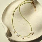 Customizable Smile Face Cat's Eye & Mother - of - Pearl Letter Necklace - floysun