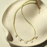 Customizable Smile Face Cat's Eye & Mother - of - Pearl Letter Necklace - floysun