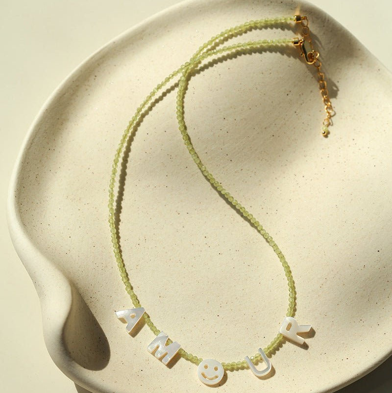 Customizable Smile Face Cat's Eye & Mother - of - Pearl Letter Necklace - floysun