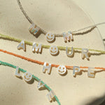 Customizable Smile Face Cat's Eye & Mother - of - Pearl Letter Necklace - floysun