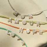 Customizable Smile Face Cat's Eye & Mother - of - Pearl Letter Necklace - floysun