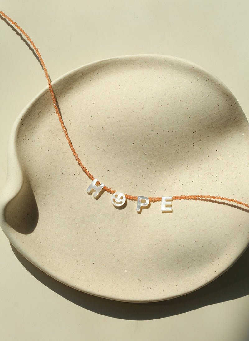 Customizable Smile Face Cat's Eye & Mother - of - Pearl Letter Necklace - floysun