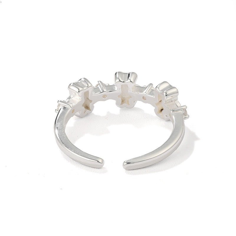 Cute White Enamel Teddy Bear Open Adjustable Ring - floysun