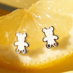 Cute White Enamel Teddy Bear Stud Earrings - floysun