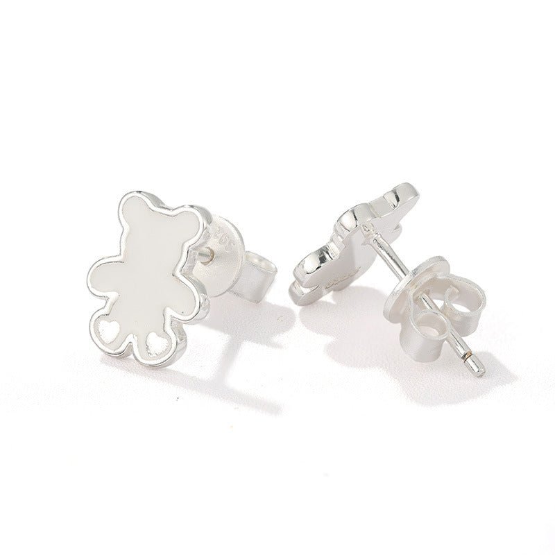 Cute White Enamel Teddy Bear Stud Earrings - floysun