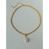 Large Baroque Pearl Pendant Lava Texture Gold Necklace