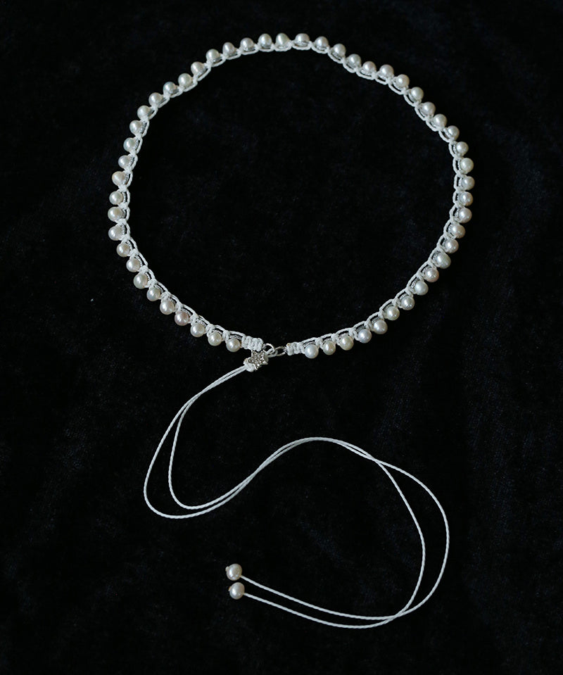 Luminous Star Adjustable Cord Pearl Necklace - Hand-Woven Floating Freshwater Pearl Choker