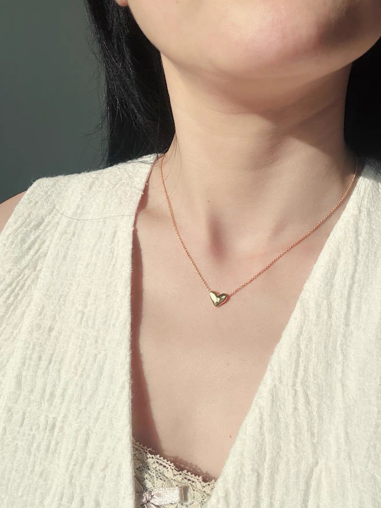 Dainty 3D Heart Pendant Necklace - Minimalist 925 Sterling Silver Choker - floysun