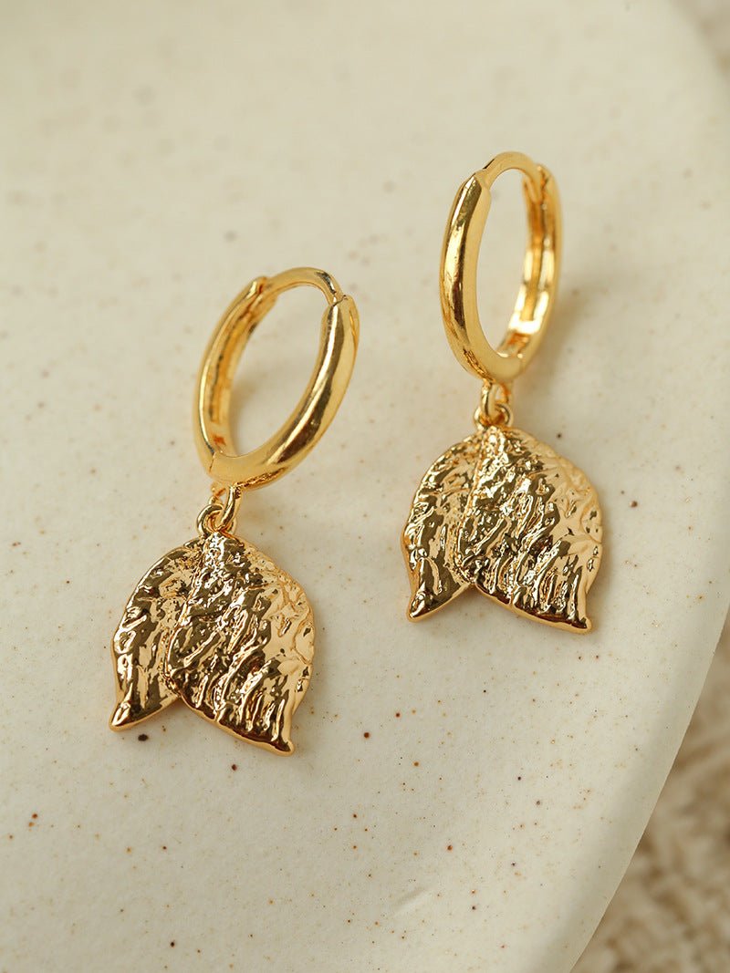 Dainty Dangling Tulip Huggie Hoop Earrings - Vintage Hammered Metal Floral Charm Hoops - floysun