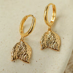 Dainty Dangling Tulip Huggie Hoop Earrings - Vintage Hammered Metal Floral Charm Hoops - floysun